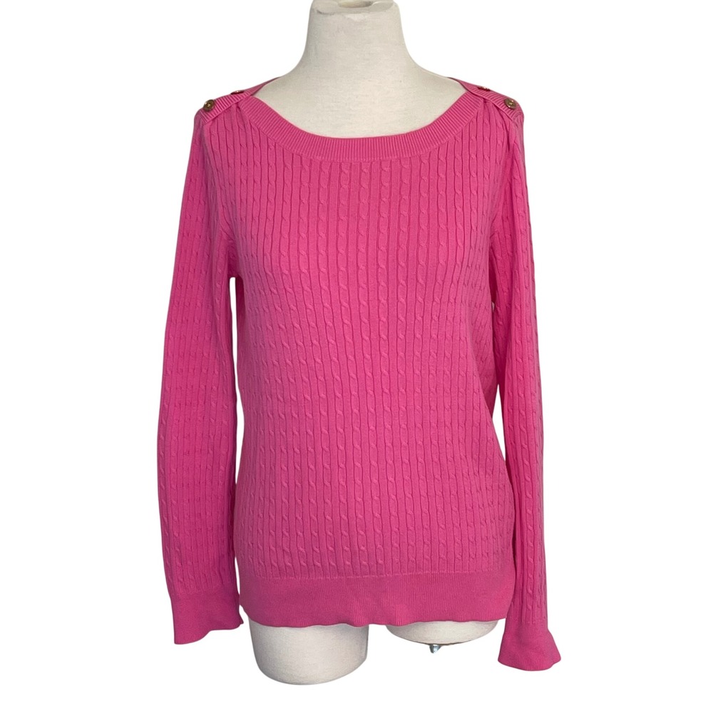 Lauren Ralph Lauren Pink Cable Knit Old Money Sweater Tennis Preppy Academia